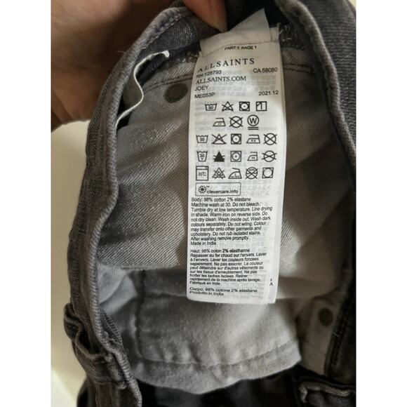 ALLSAINTS Jeans Mens 32W Cigarette Damaged Skinny Fit Light Wash Black - Picture 9 of 9